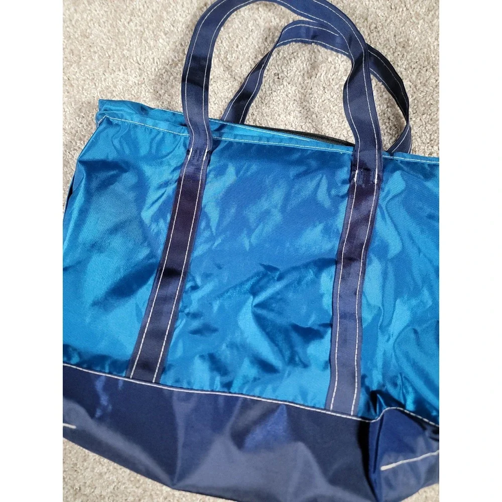 Vintage LL Bean Blue Nylon Tote Bag Blue Medium Everyday Lightweight Beach LOGO
